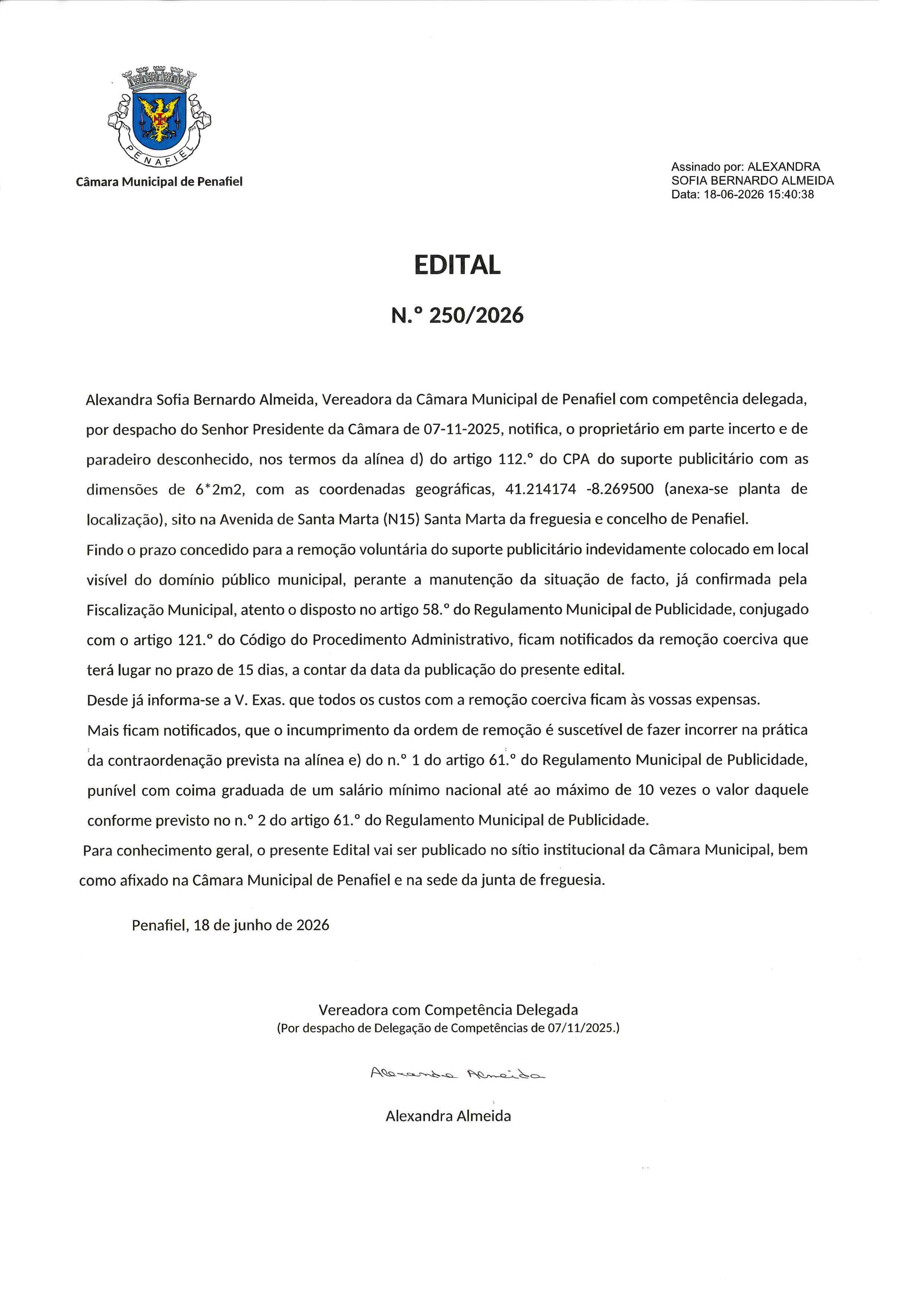 Edital nº 250 - CÂMARA MUNICIPAL DE PENAFIEL